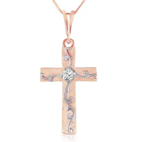 14K Solid Rose Gold Cross Necklace w/ Natural Diamond