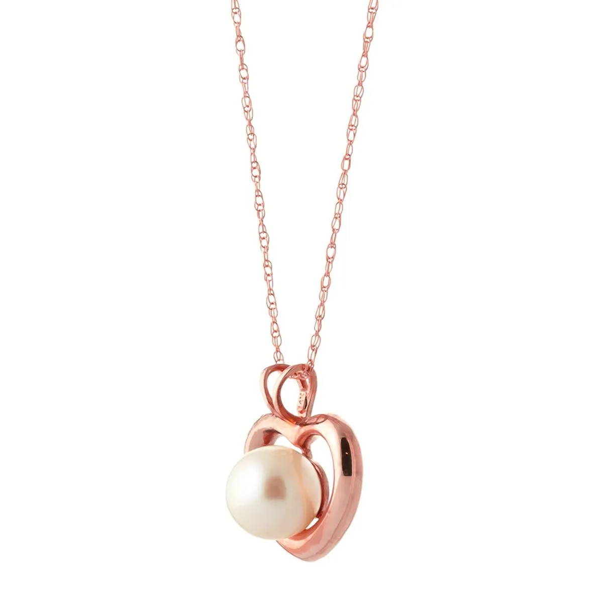 14K Solid Rose Gold Heart Necklace w/ Natural Pearl