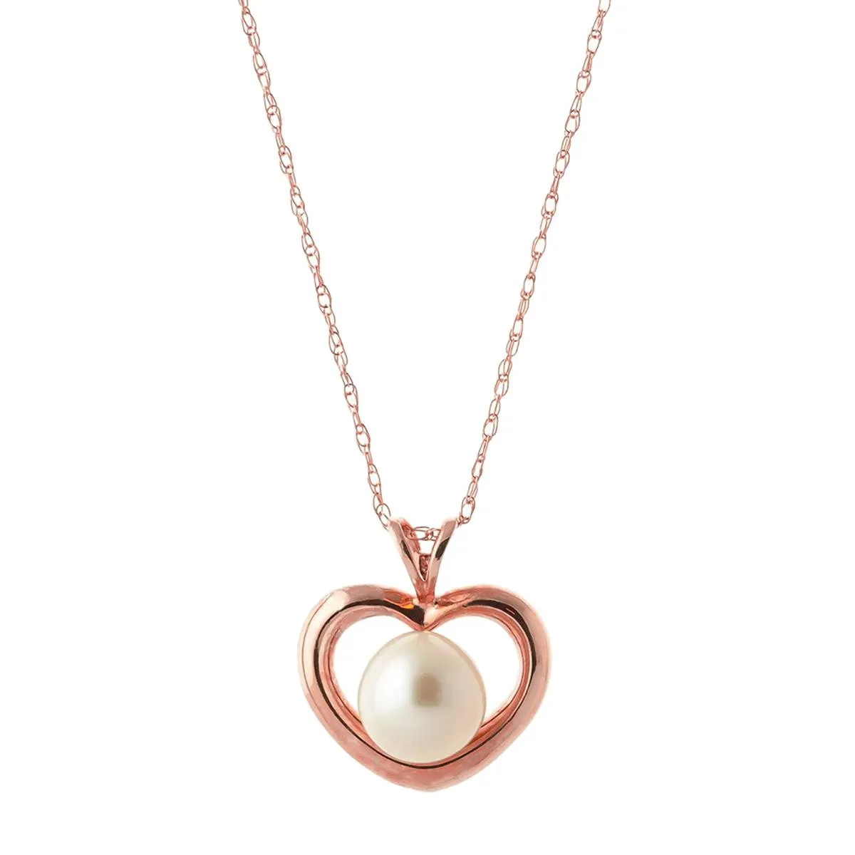 14K Solid Rose Gold Heart Necklace w/ Natural Pearl