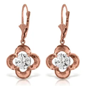 14K Solid Rose Gold Leverback Earrings w/ Natural 1.0 Carat Diamond