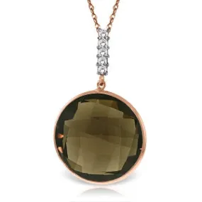 14K Solid Rose Gold Necklace w/ Diamonds & Checkerboard Cut Smoky Quartz