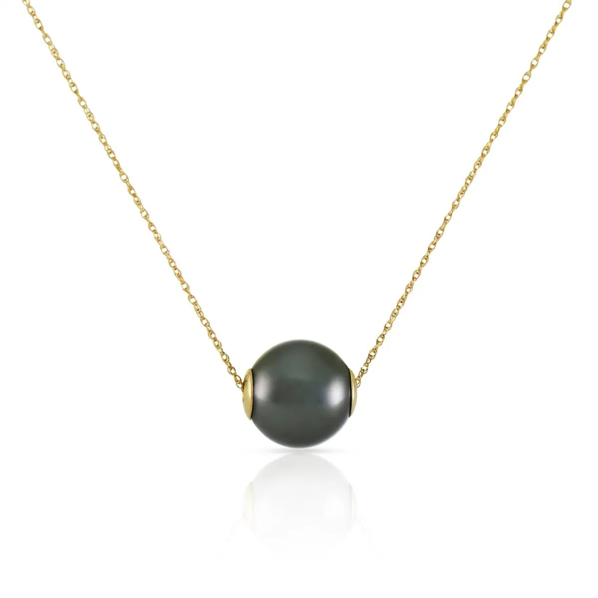 14K Solid Yellow Gold Necklace w/ 16.0 mm Black Shell Pearl