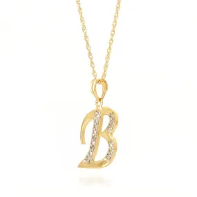 14K Solid Yellow Gold Necklace w/ Natural Diamonds Initial 'b' Pendant