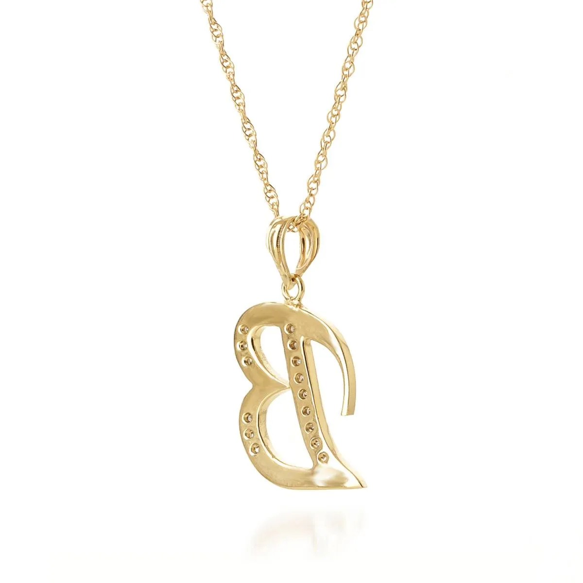 14K Solid Yellow Gold Necklace w/ Natural Diamonds Initial 'b' Pendant