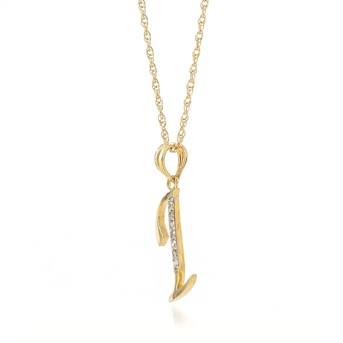 14K Solid Yellow Gold Necklace w/ Natural Diamonds Initial 'i' Pendant