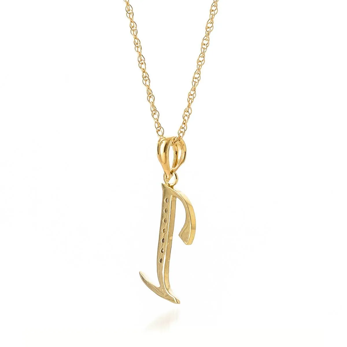 14K Solid Yellow Gold Necklace w/ Natural Diamonds Initial 'i' Pendant