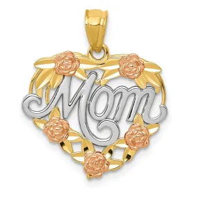 14k Two Tone Gold Mom Heart Charm Pendant