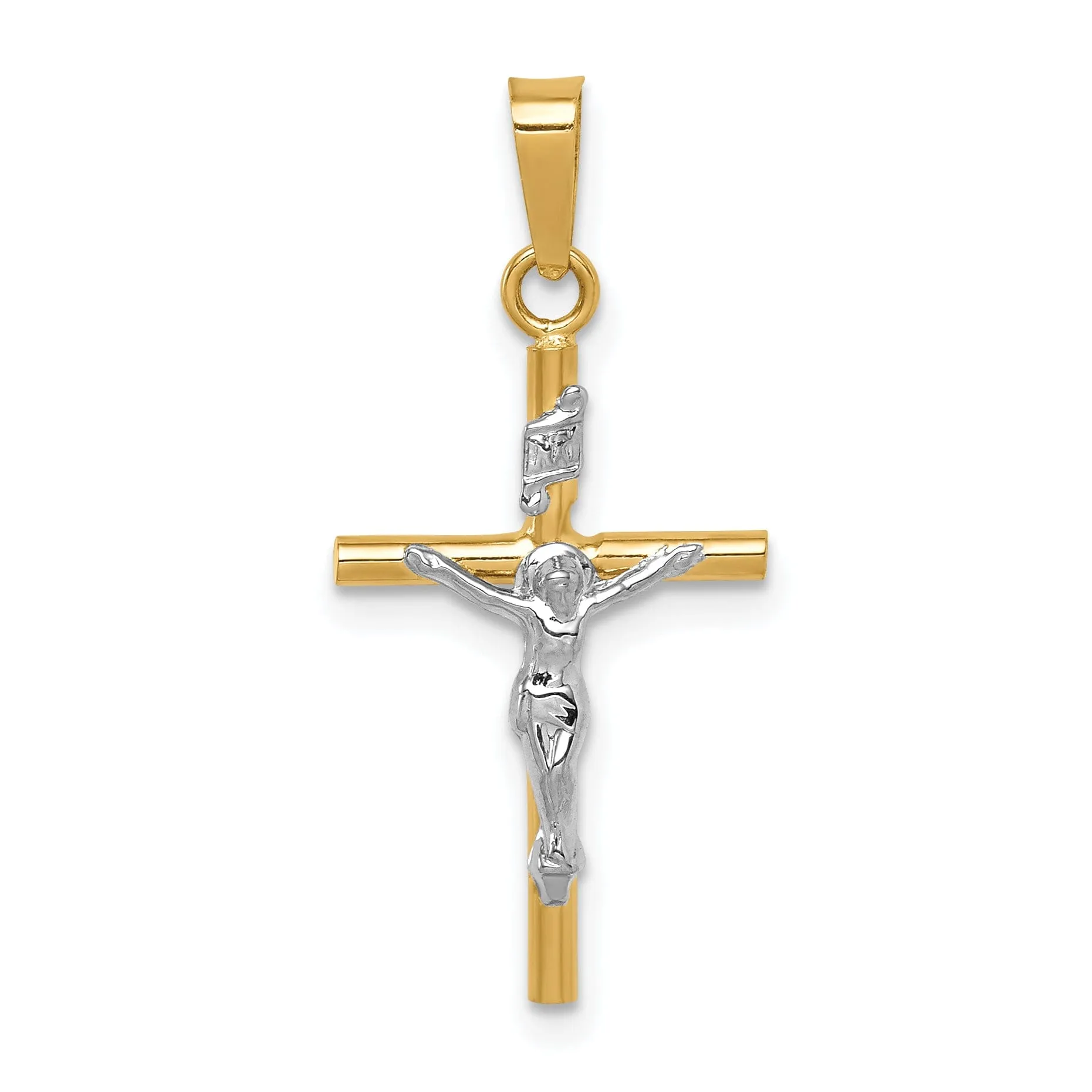 14k Two-tone INRI Crucifix Pendant