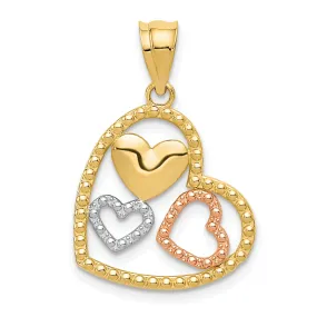 14K Two-tone White Rhodium Polished Hearts Pendant