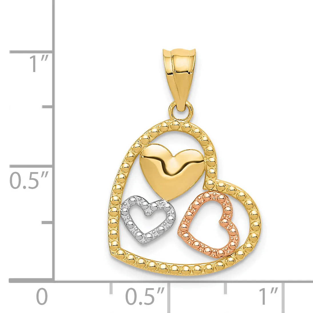 14K Two-tone White Rhodium Polished Hearts Pendant