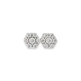 14K W Gold 0.05ctw I-J/SI2 Diamond Cluster Stud Earrings a