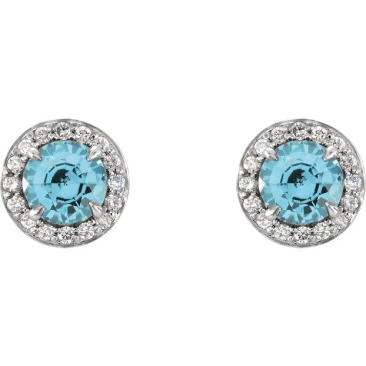 14K White 4 mm Natural Blue Zircon & 1/10 CTW Natural Diamond Earrings