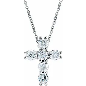 14K White 9/10 CTW Lab-Grown Diamond Cross 18" Necklace