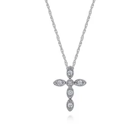 14K White Gold 0.09ctw Diamond Cross Necklace