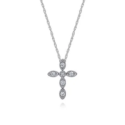 14K White Gold 0.09ctw Diamond Cross Necklace