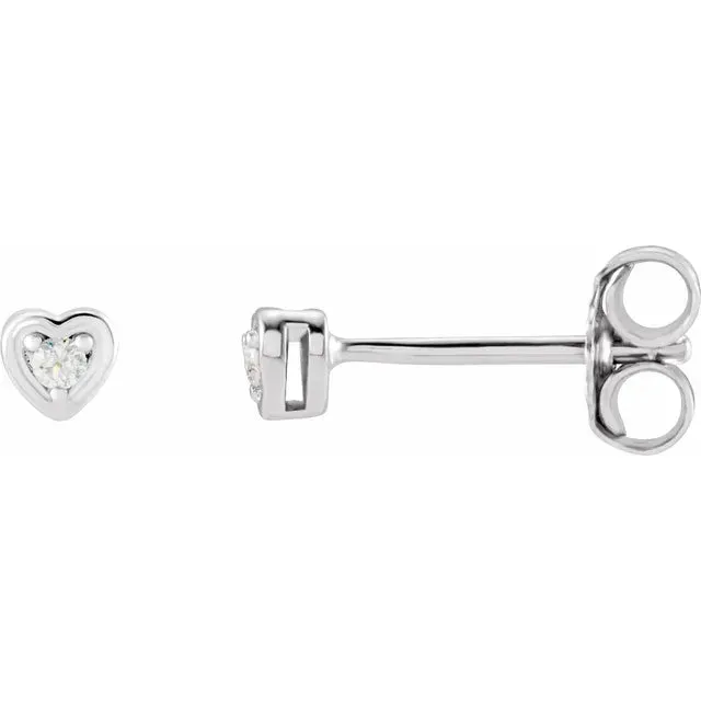 14K White Gold .03 CTW Natural Diamond Youth Heart Earrings