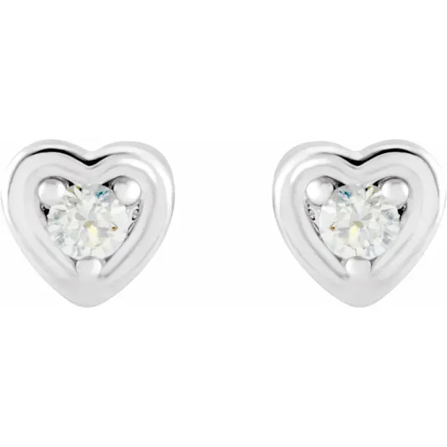 14K White Gold .03 CTW Natural Diamond Youth Heart Earrings