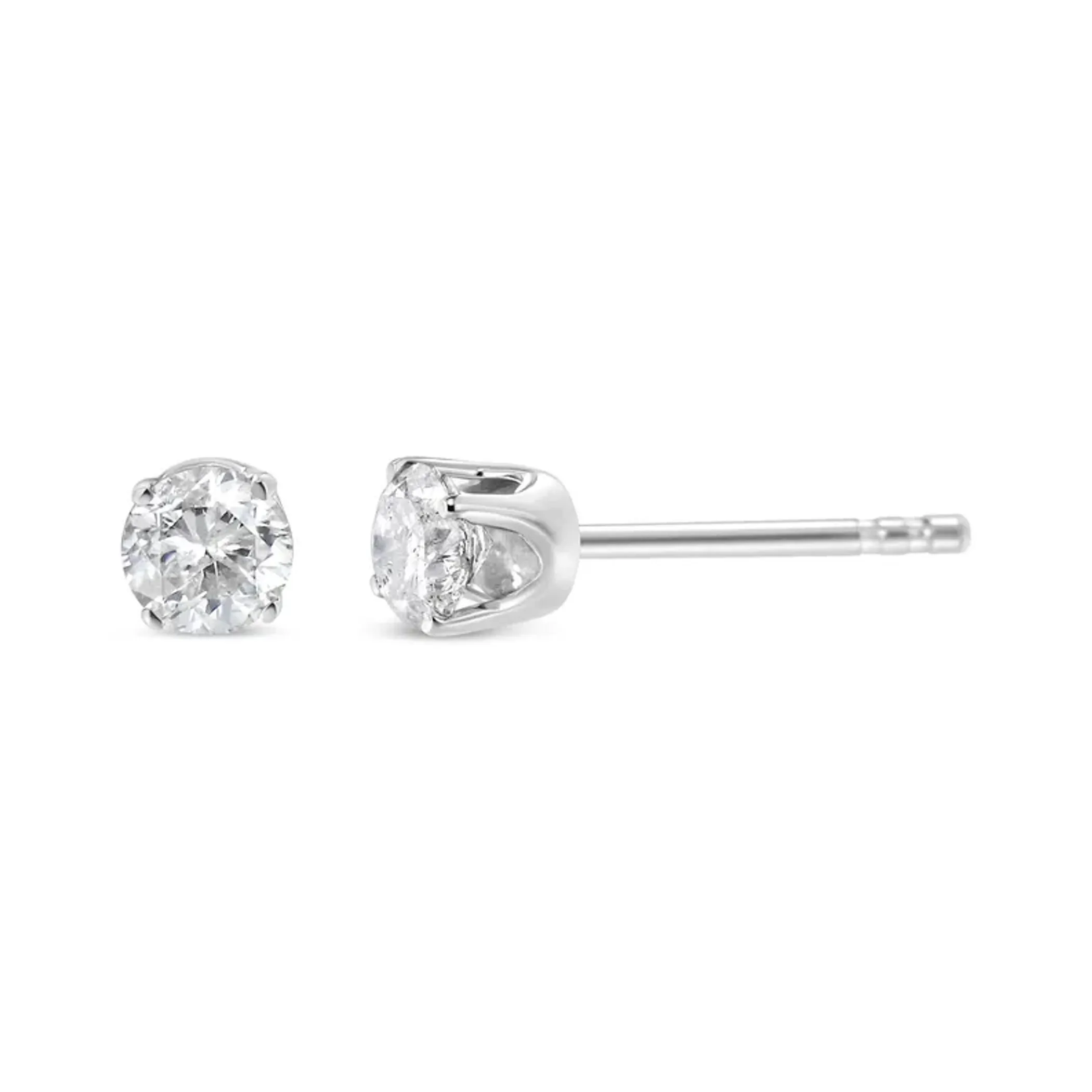 14K White Gold 1/3 Cttw Round Brilliant-Cut Diamond Classic 4-Prong Stud Earrings (K-L Color, I2-I3 Clarity)