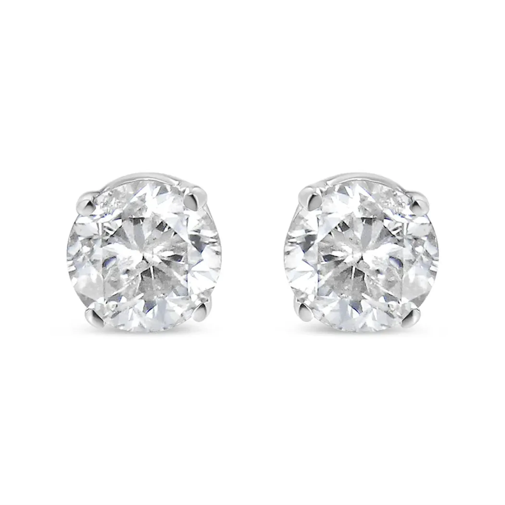 14K White Gold 1/3 Cttw Round Brilliant-Cut Diamond Classic 4-Prong Stud Earrings (K-L Color, I2-I3 Clarity)