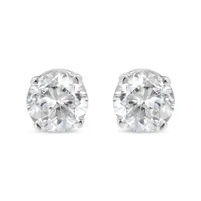 14K White Gold 1/3 Cttw Round Brilliant-Cut Diamond Classic 4-Prong Stud Earrings (K-L Color, I2-I3 Clarity)