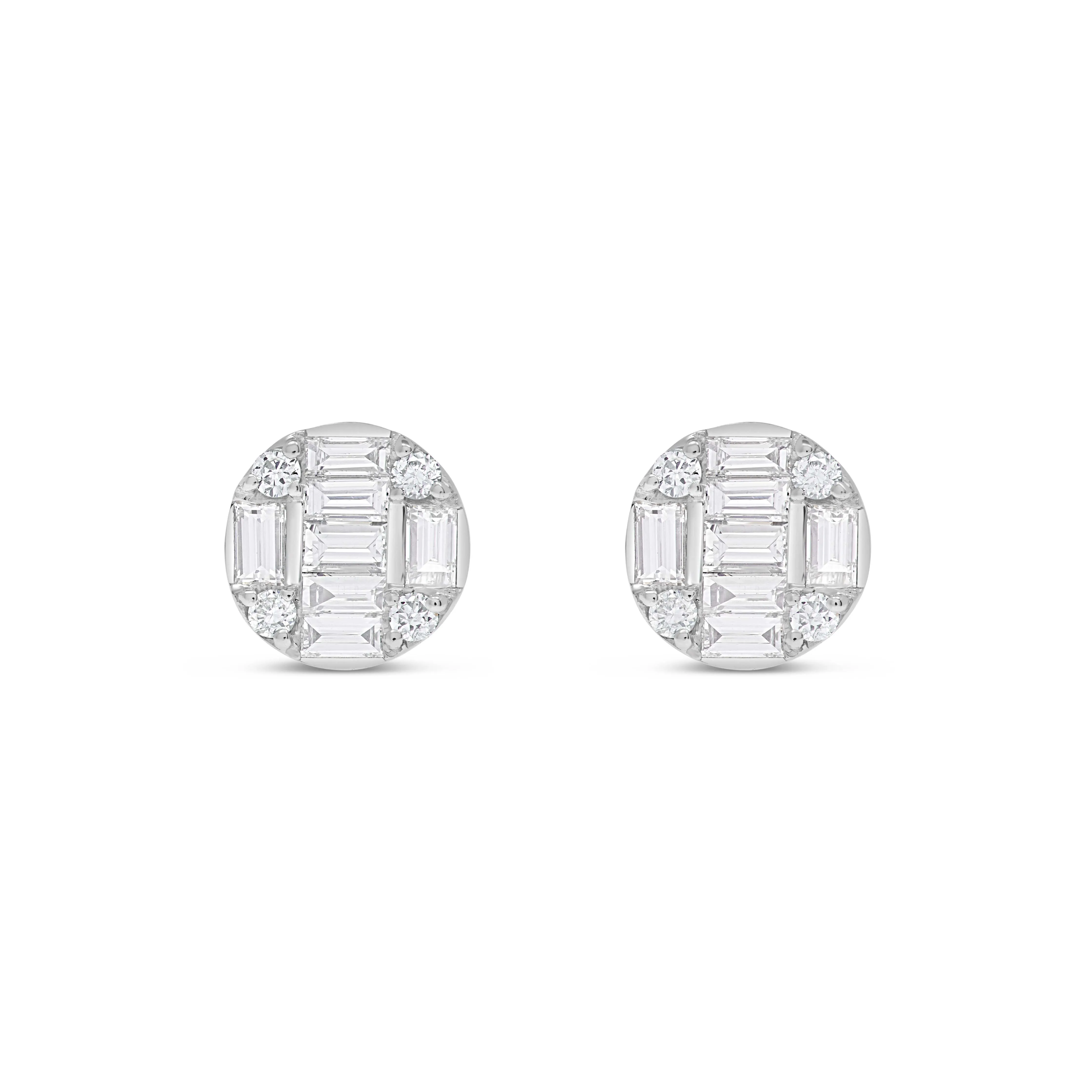 14K White Gold Baguette Diamond Stud Earrings