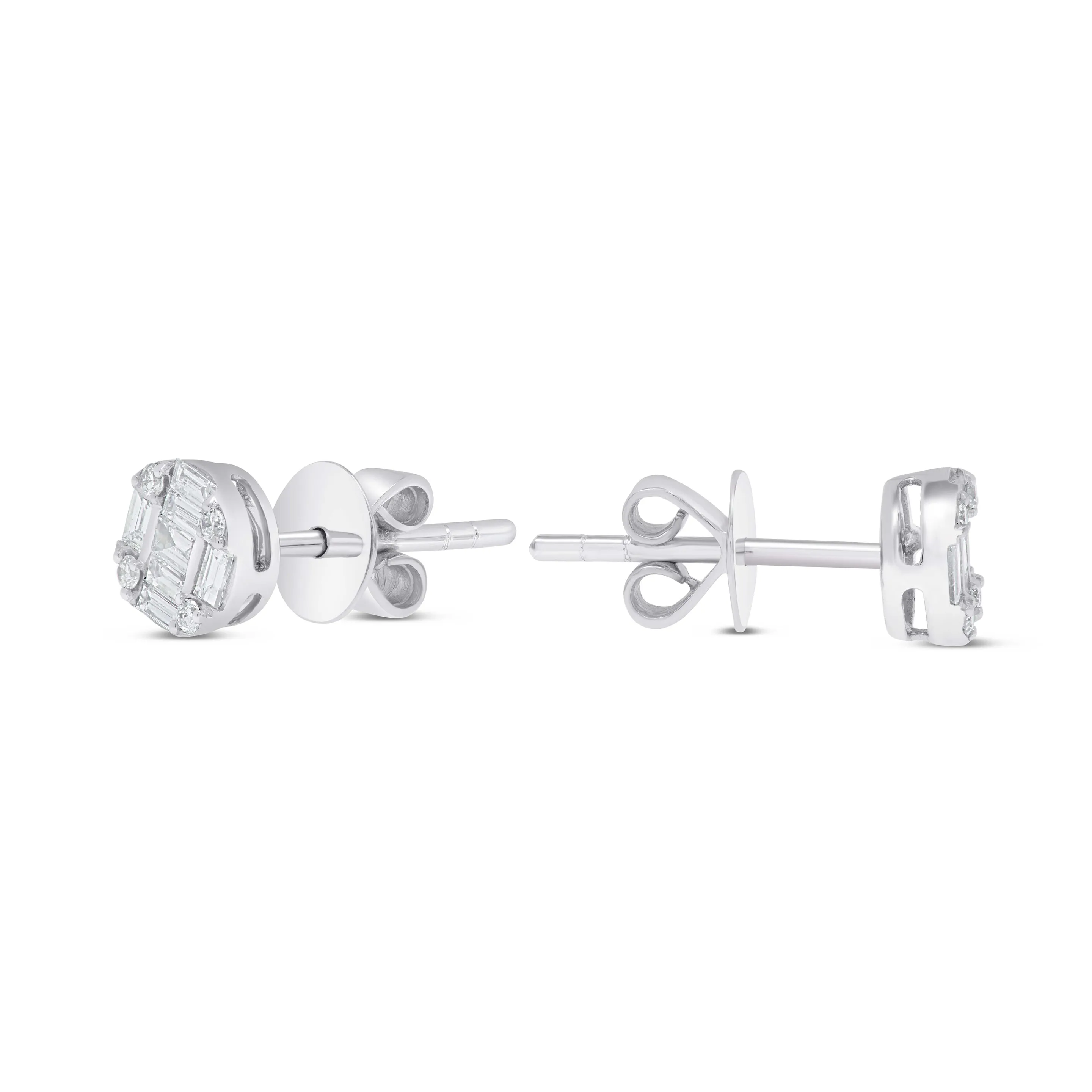 14K White Gold Baguette Diamond Stud Earrings