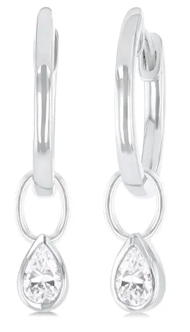 14K White Gold Bezel Set Huggie Fashion Earrings, 0.30 Carat TW