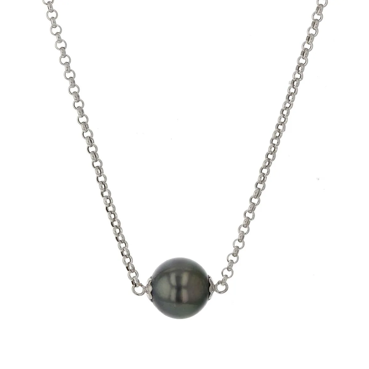 14K White Gold Black Tahitian Pearl Pendant Necklace