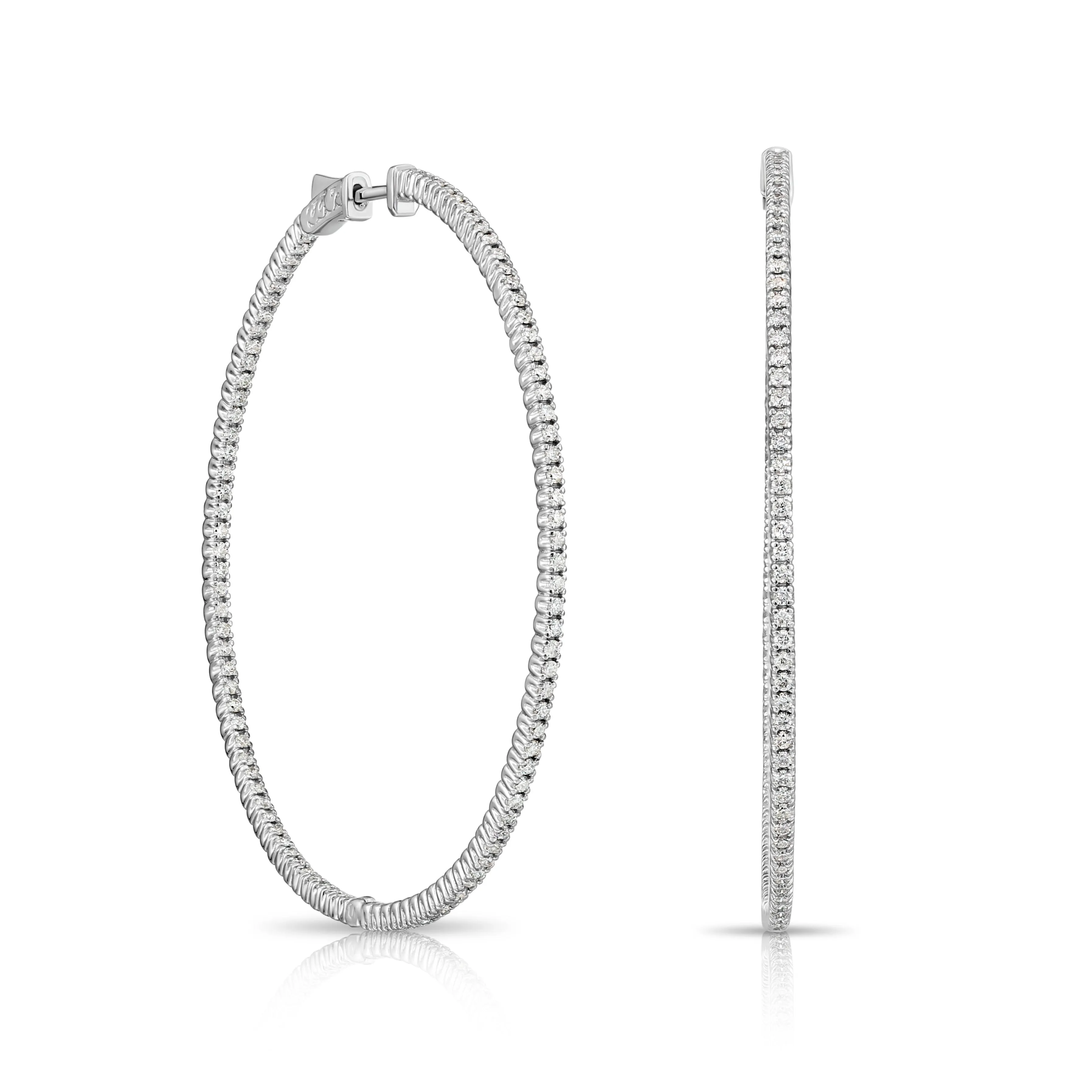 14k White Gold Diamond Hoop Earrings, 2.06 carats