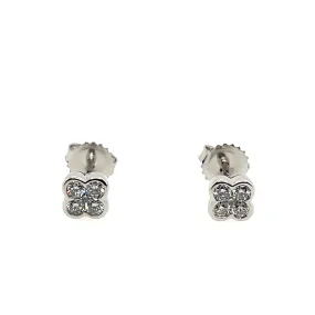 14K White Gold Diamond Motif Stud Earrings