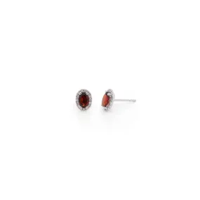 14k White Gold Garnet & Diamond Stud Earrings