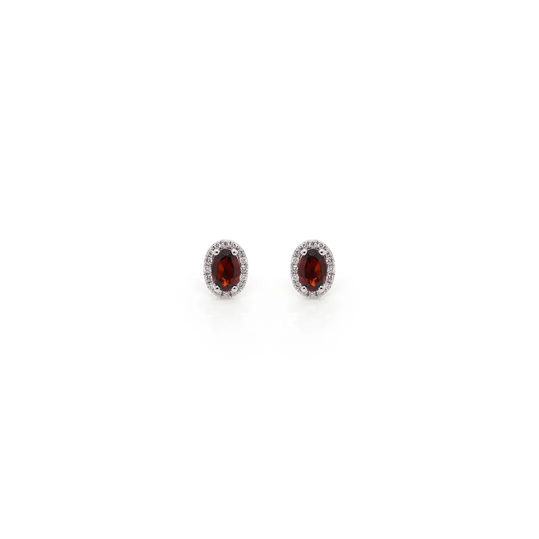 14k White Gold Garnet & Diamond Stud Earrings