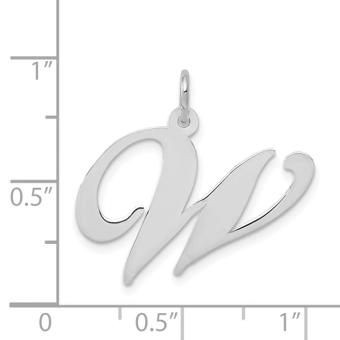 14K White Gold Large Size Fancy Script Letter W Initial Charm Pendant