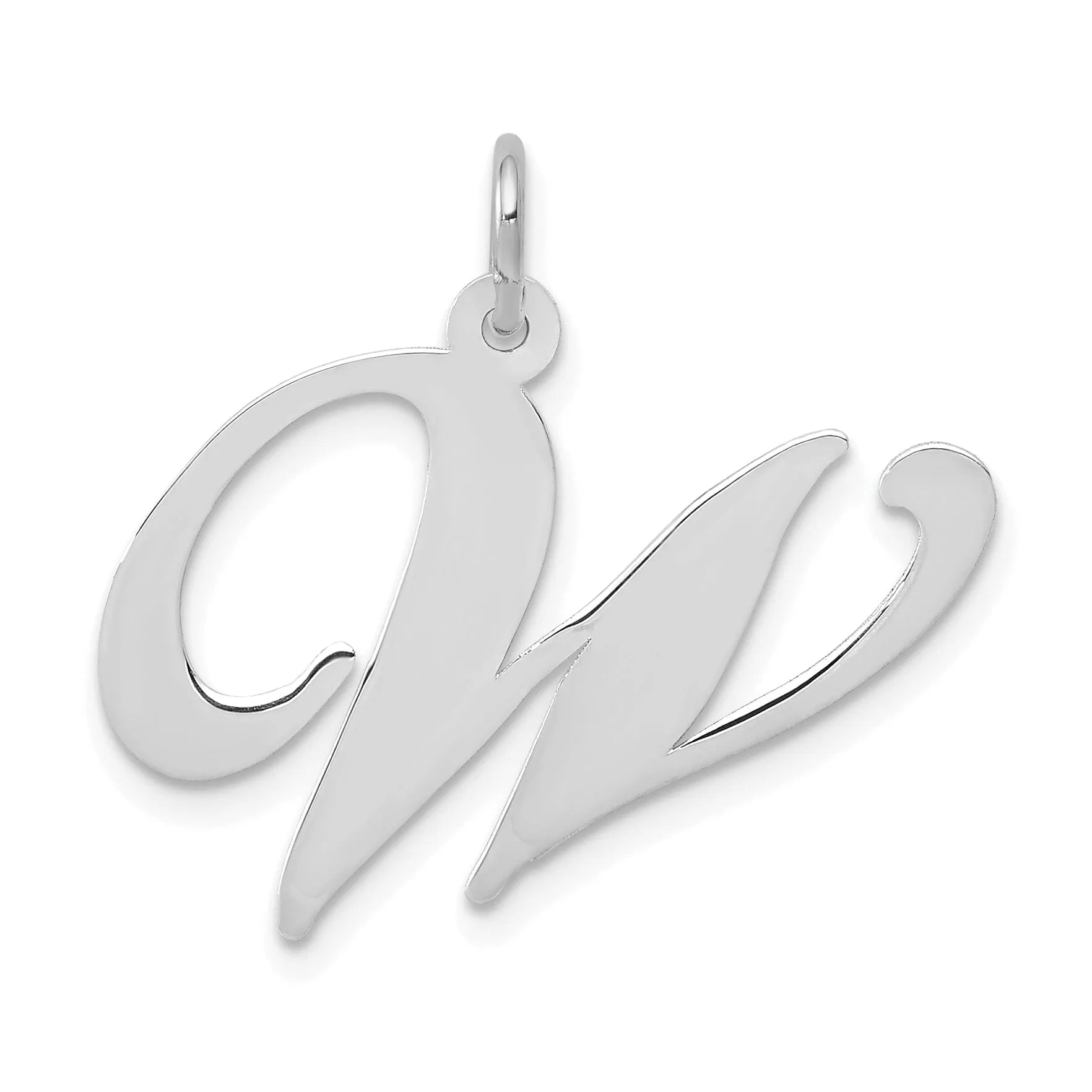 14K White Gold Large Size Fancy Script Letter W Initial Charm Pendant