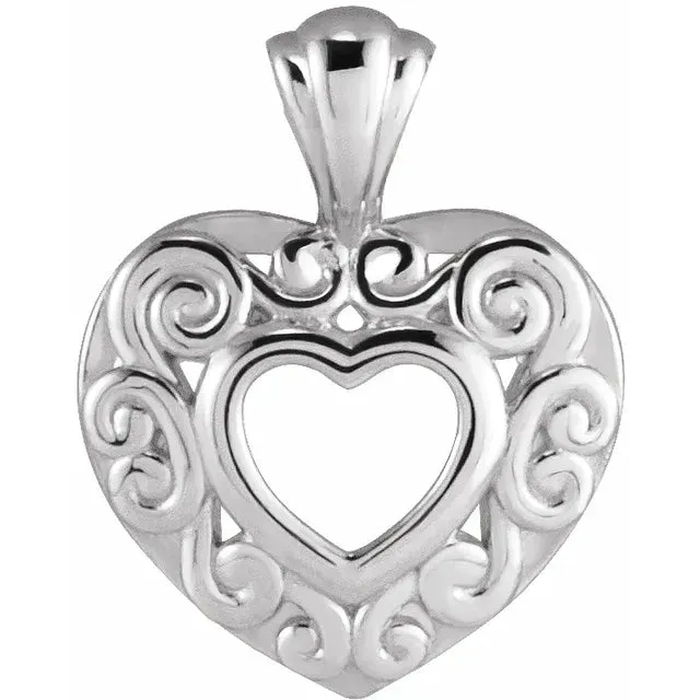 14K White Gold mm Heart Pendant