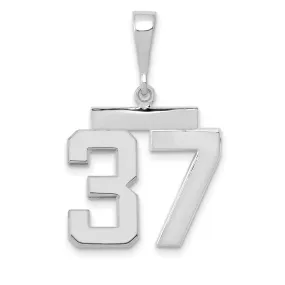 14k White Gold Polished Finish Medium Size Number 37 Charm Pendant