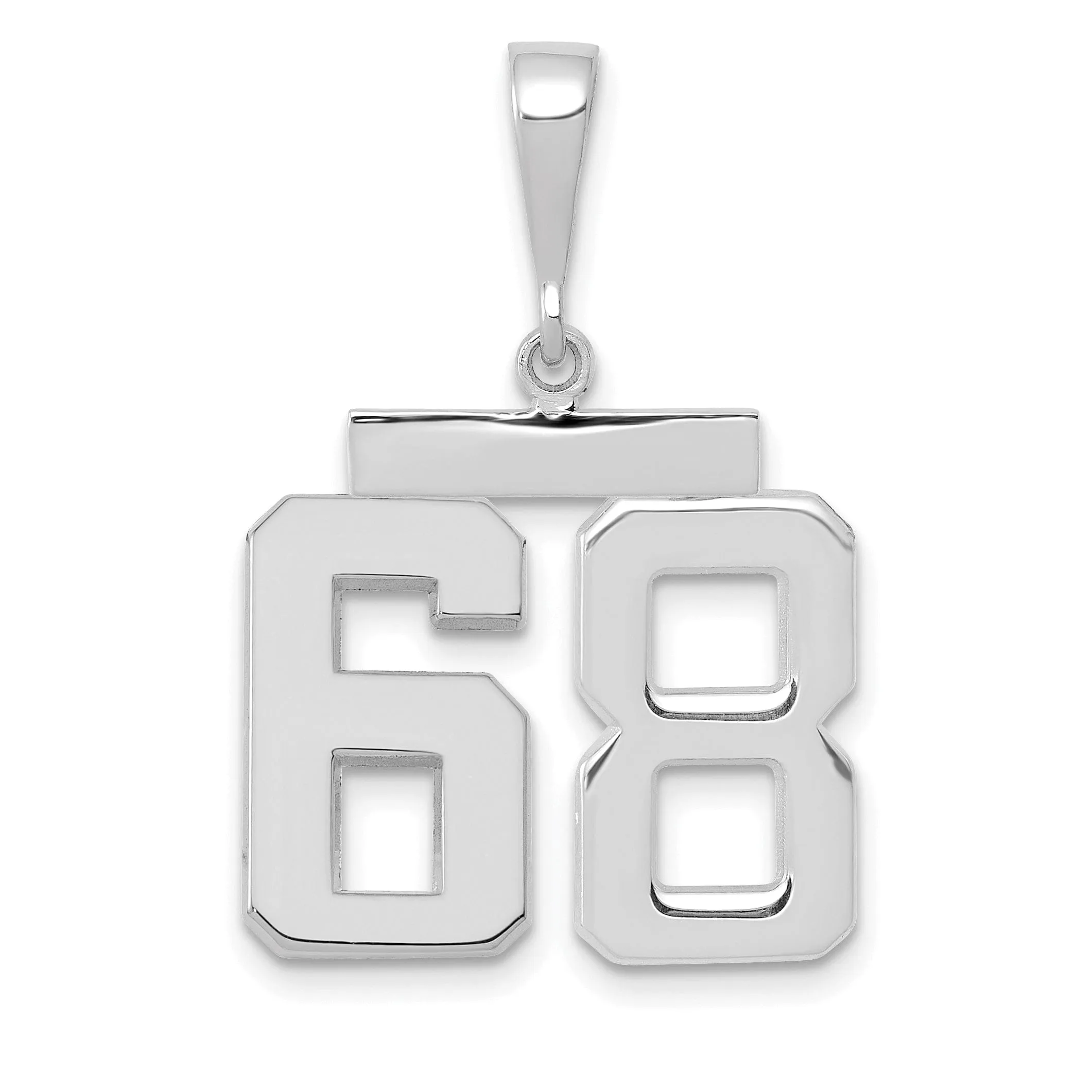 14k White Gold Polished Finish Medium Size Number 68 Charm Pendant