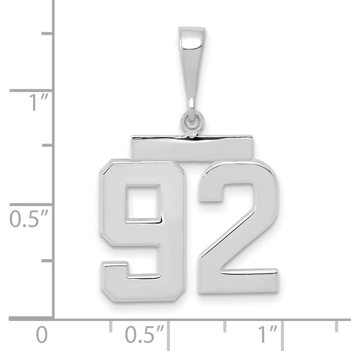 14k White Gold Polished Finish Medium Size Number 92 Charm Pendant