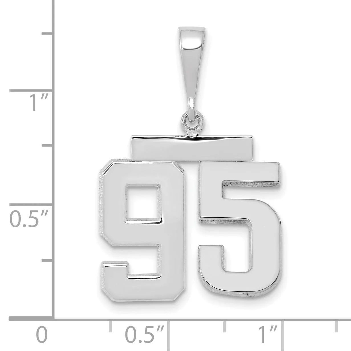 14k White Gold Polished Finish Medium Size Number 95 Charm Pendant