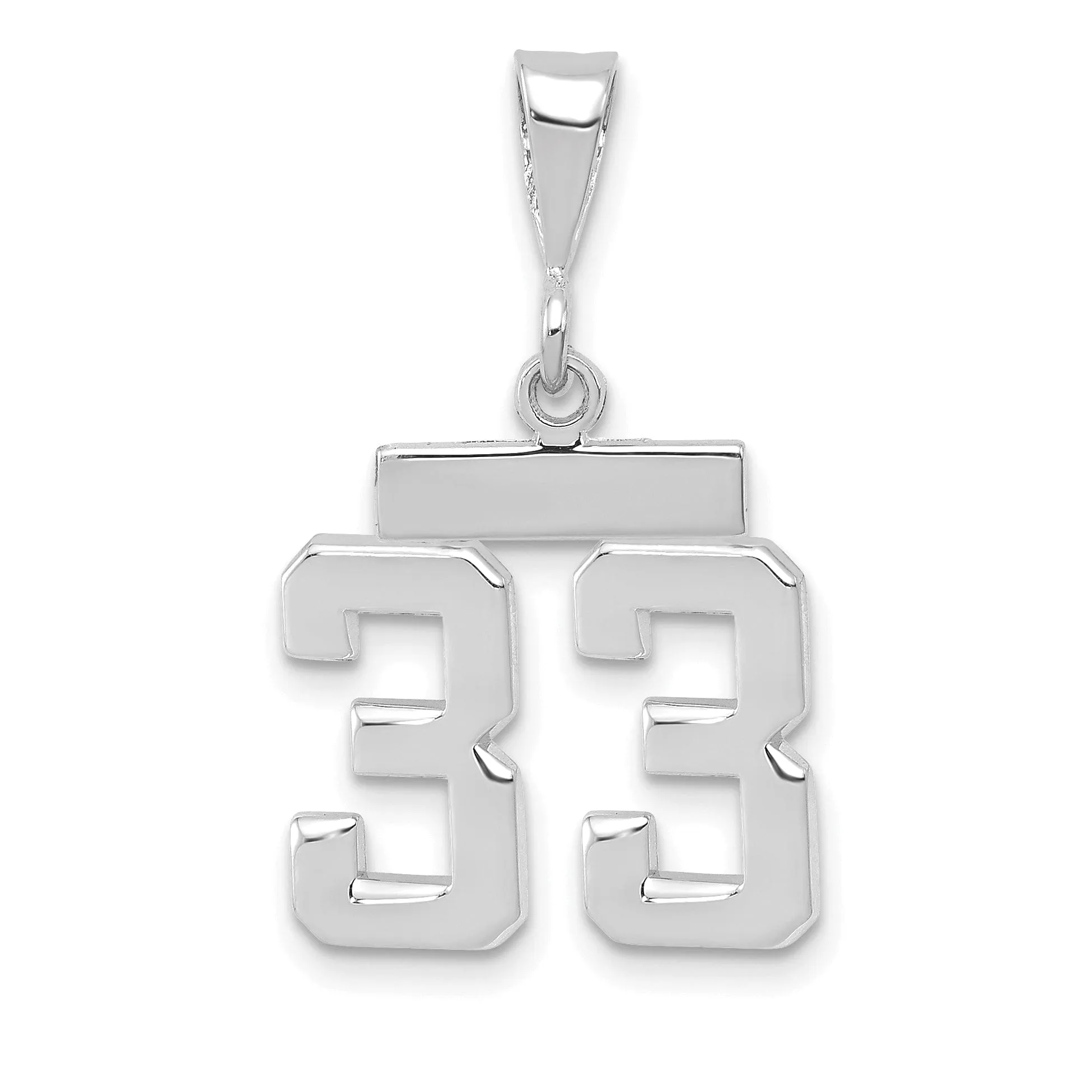 14k White Gold Polished Finish Small Size Number 33 Charm Pendant