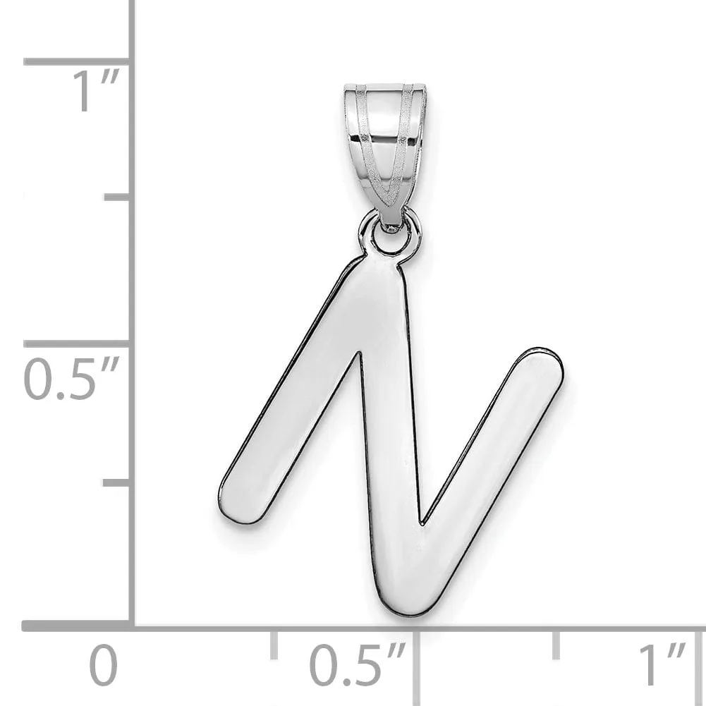 14k White Gold Slanted Design Bubble Letter N Initial Charm Pendant