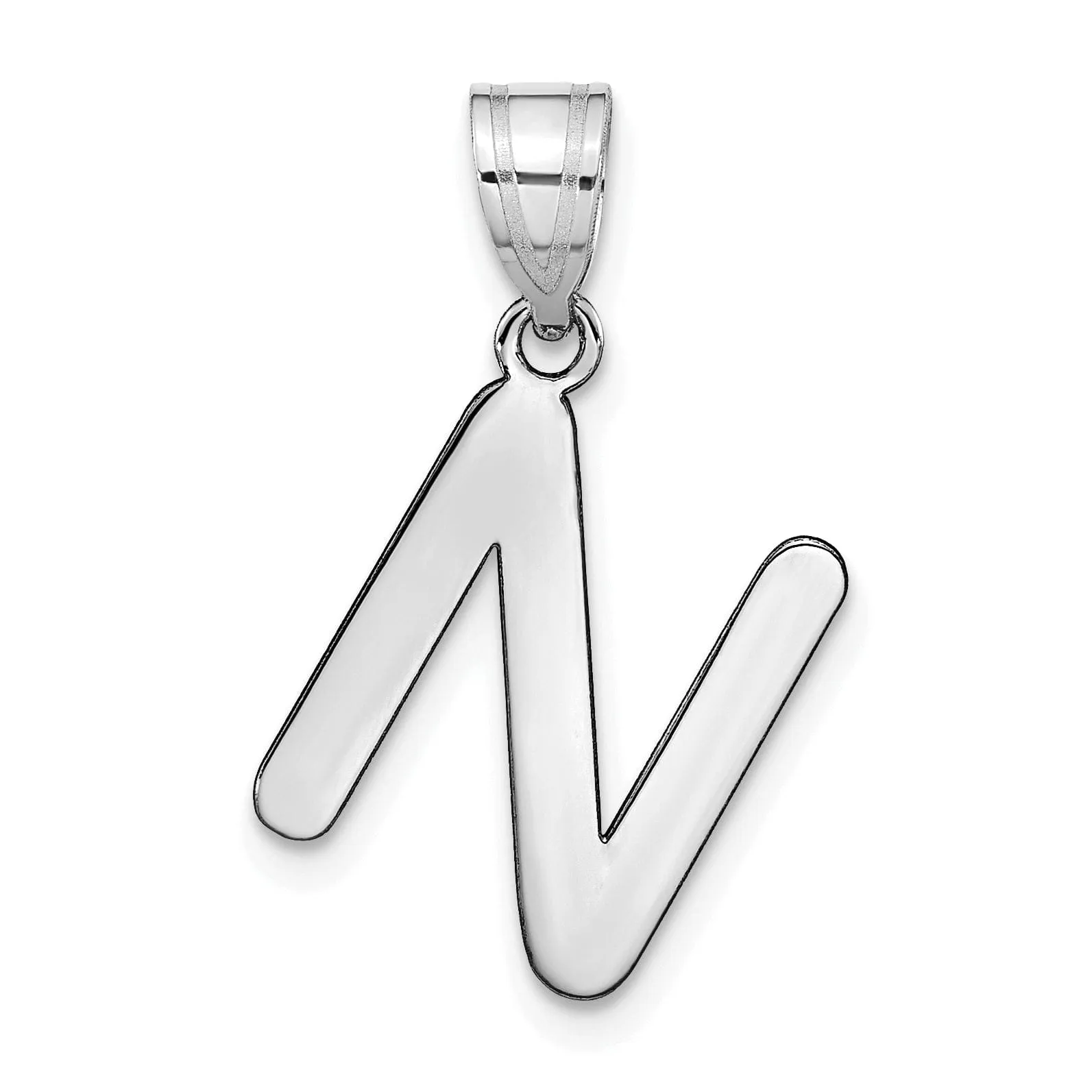 14k White Gold Slanted Design Bubble Letter N Initial Charm Pendant