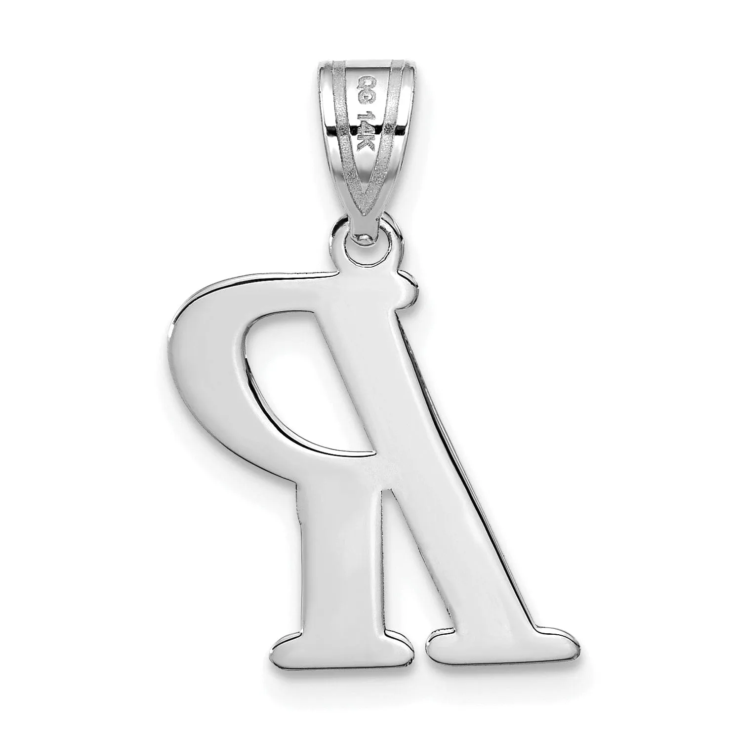 14k White Gold  Slanted Design Letter R Initial Charm Pendant