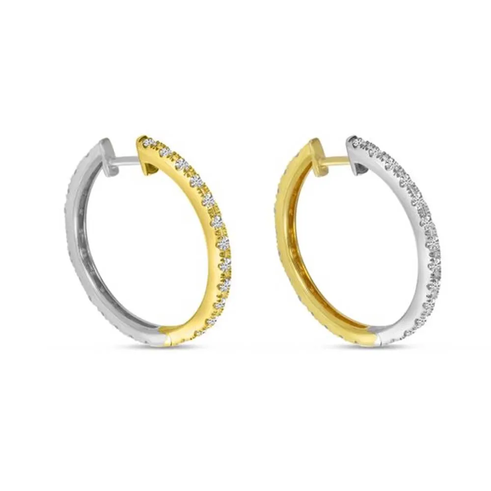 14K Yellow & White Gold 0.52ct. Diamond Reversible Huggie Hoop Earrings