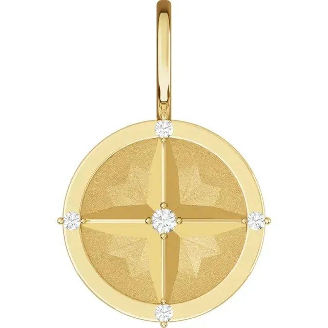 14K Yellow Gold .03 CTW Natural Diamond Compass Charm/Pendant