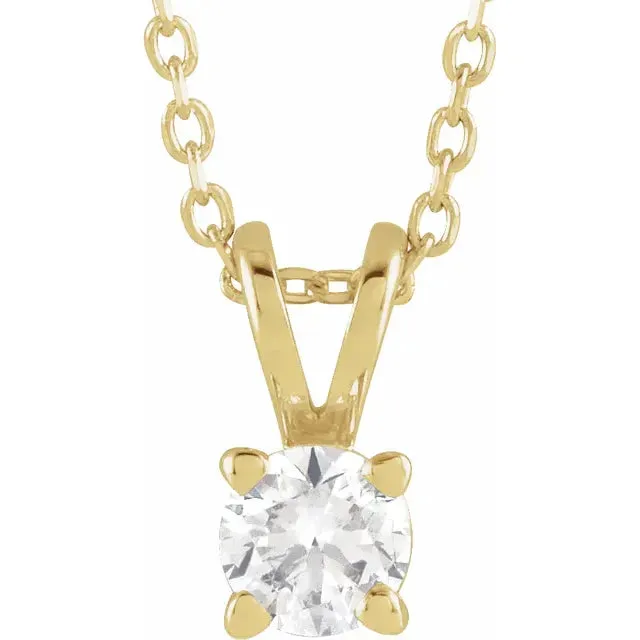 14K Yellow Gold 1/4 CT Lab-Grown Diamond Solitaire 16-18" Necklace