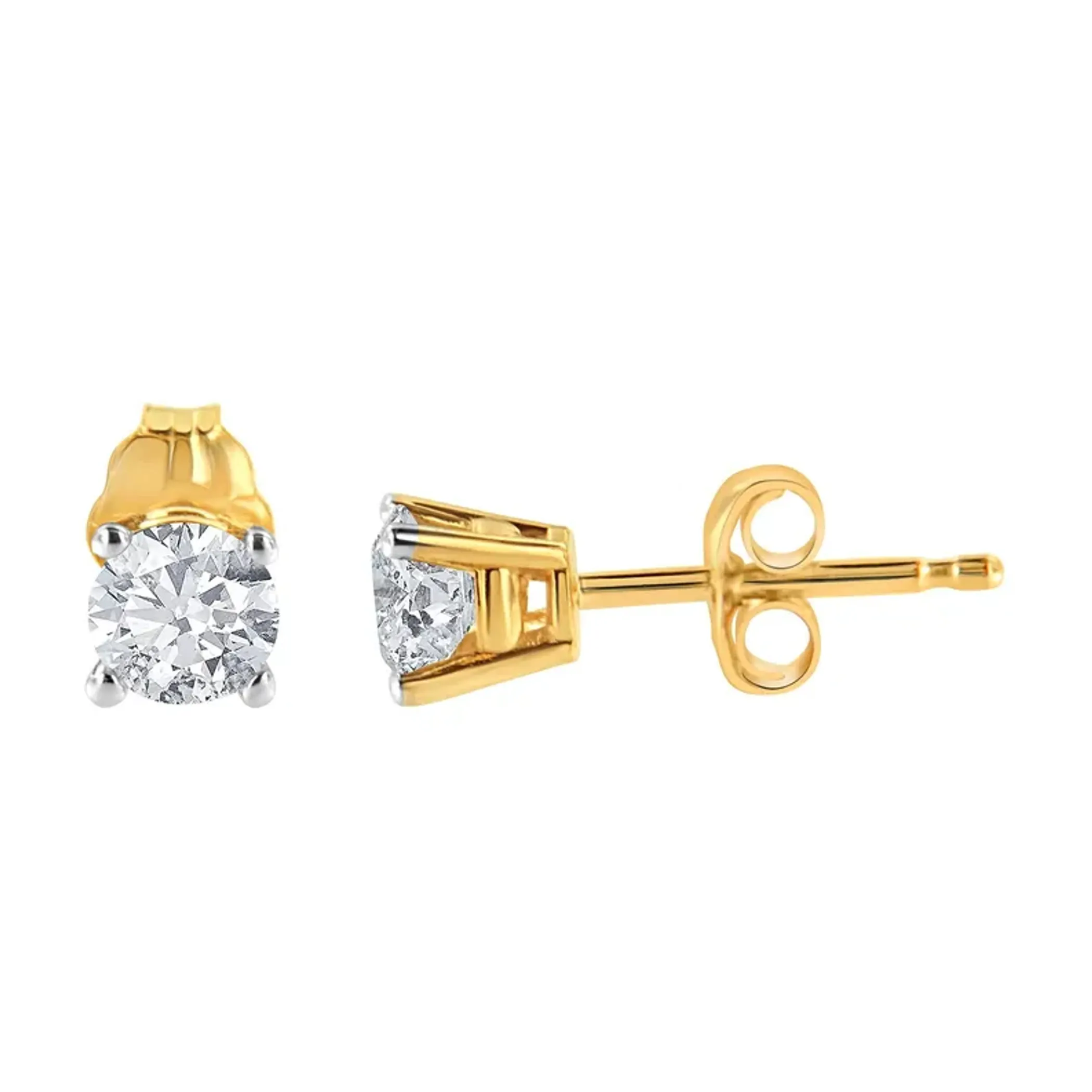 14K Yellow Gold 1/6 Cttw Round Brilliant-Cut Diamond Classic 4-Prong Stud Earrings (K-L Color, I2-I3 Clarity)