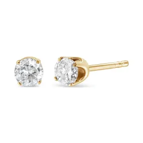 14K Yellow Gold 1/6 Cttw Round Brilliant-Cut Diamond Classic 4-Prong Stud Earrings (K-L Color, I2-I3 Clarity)