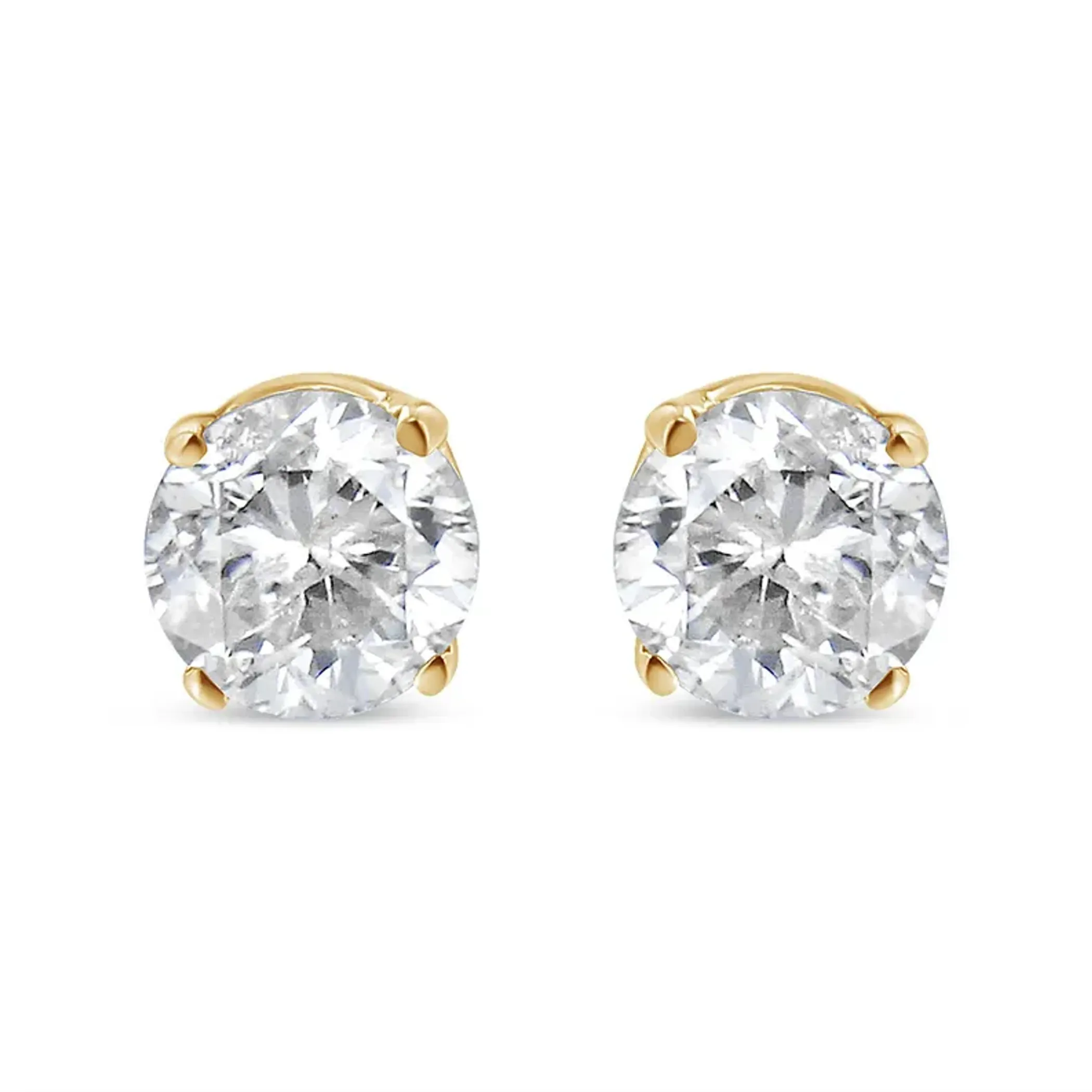 14K Yellow Gold 1/6 Cttw Round Brilliant-Cut Diamond Classic 4-Prong Stud Earrings (K-L Color, I2-I3 Clarity)