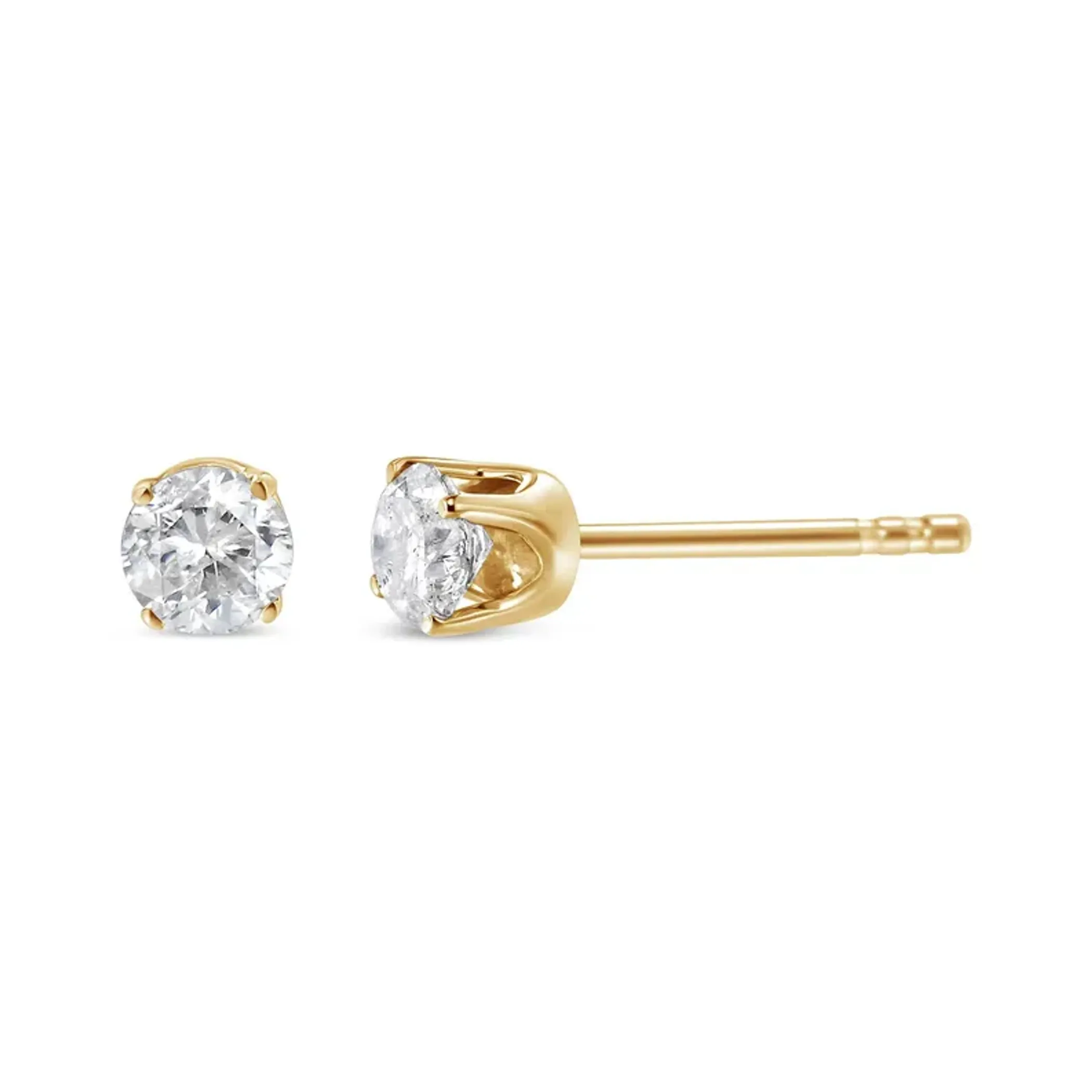 14K Yellow Gold 1/6 Cttw Round Brilliant-Cut Diamond Classic 4-Prong Stud Earrings (K-L Color, I2-I3 Clarity)